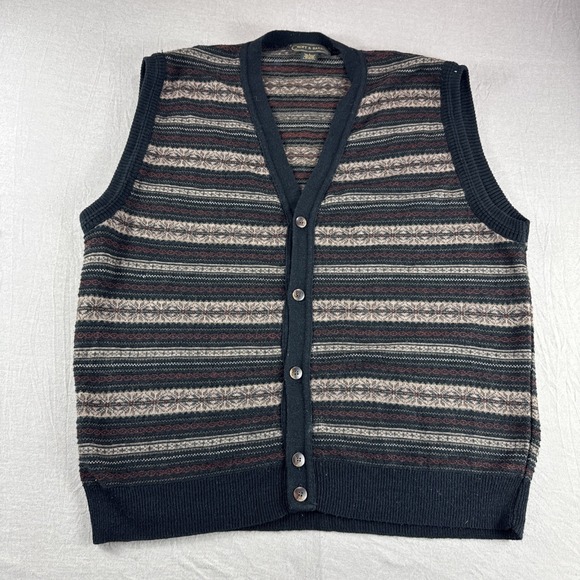 croft & barrow Other - Vintage Croft Barrow Wool Blend Vest Mens L Striped Button Up Sweater Italy Made